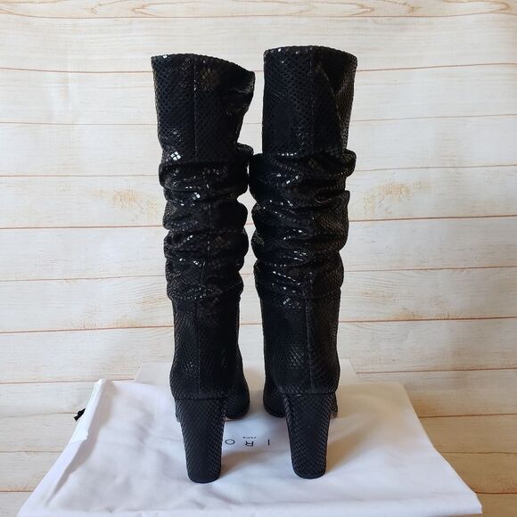 IRO Paris Yasur Gathered Snake Effect All Leather Slouchy Boots Black Size 39 - Picture 7 of 15